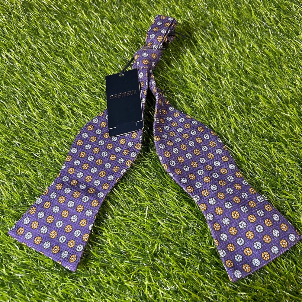 Cremieux Silk Bow Tie Floral Pattern Self Tie Adjustable Neck‎ Blue Mens New